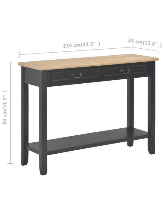 Konsoles galds, 110x35x80 cm, melns un dabīga koka krāsā