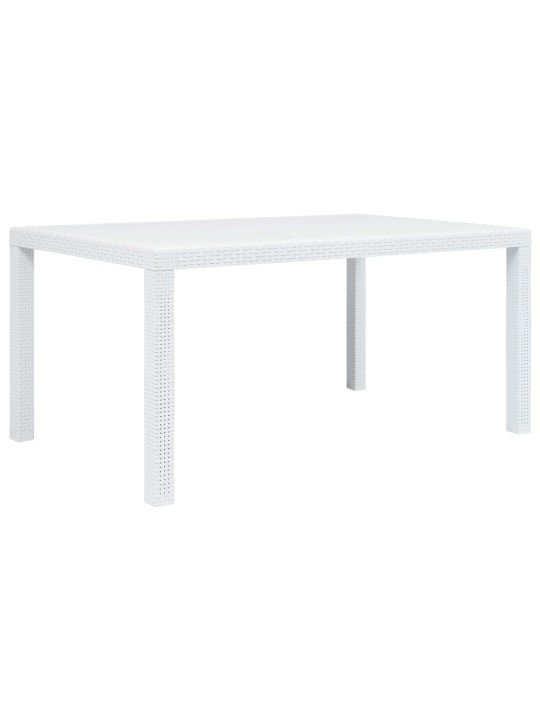 Dārza galds, balts, 150x90x72cm, plastmasa, rotangpalmas raksts
