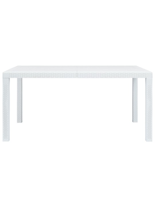 Dārza galds, balts, 150x90x72cm, plastmasa, rotangpalmas raksts
