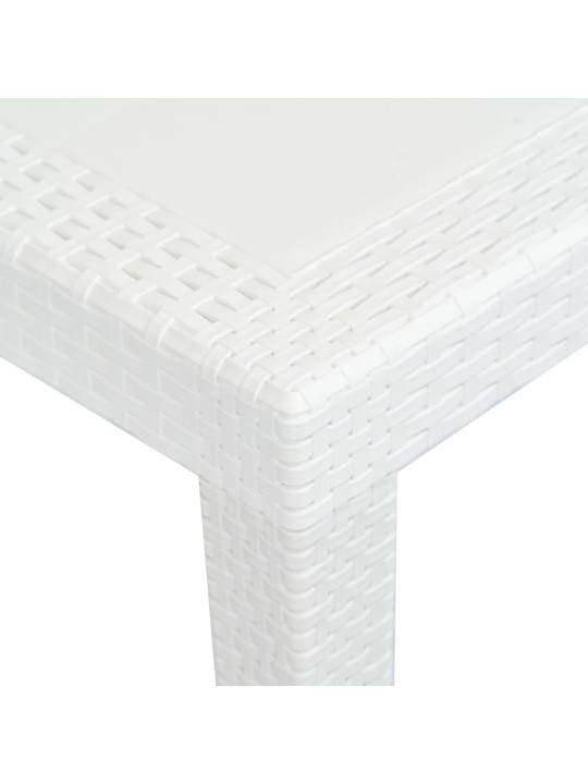Dārza galds, balts, 150x90x72cm, plastmasa, rotangpalmas raksts