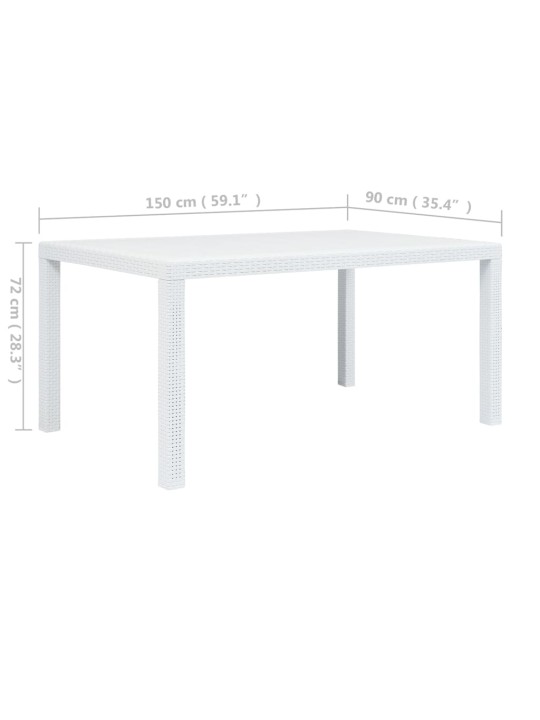 Dārza galds, balts, 150x90x72cm, plastmasa, rotangpalmas raksts