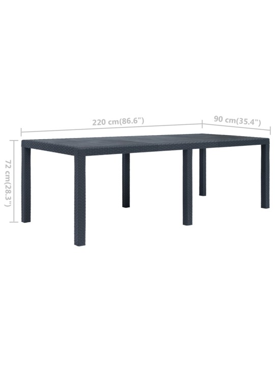 Dārza galds, 220x90x72 cm, plastmasa, rotangpalmas raksts