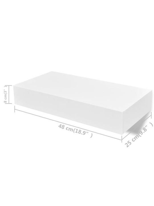 Sienas plaukti ar atvilktnēm, 2 gab., balti, 48 cm