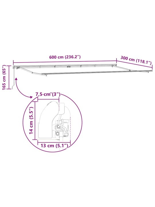 Markīze manuāls balts 6 x 3 m metāla