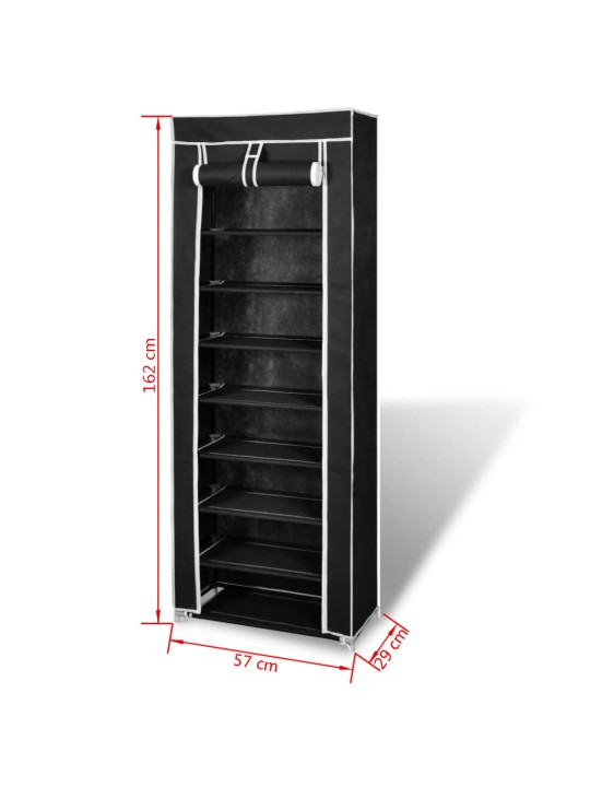 Auduma apavu plaukts ar aizdari 57 x 29 x 162 cm melns