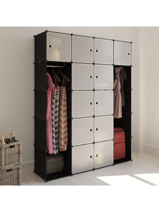 Moduļu skapis ar 14 plauktiem, melnbalts, 37x146x180,5 cm