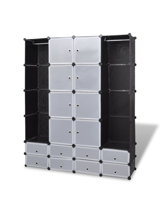 Moduļu skapis ar 18 plauktiem, melnbalts, 37x146x180,5 cm