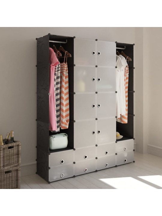 Moduļu skapis ar 18 plauktiem, melnbalts, 37x146x180,5 cm