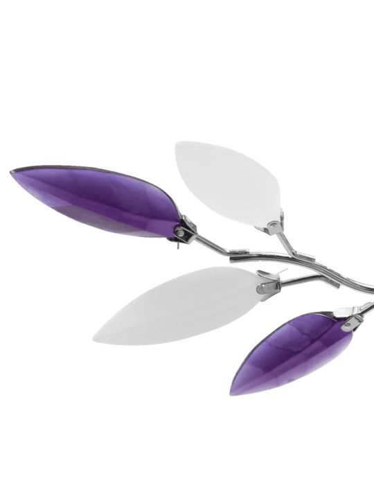 Griestu lampa ar baltām un violetām akrila kristāla lapām e14