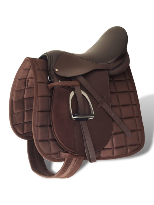 Zirgu seglu / sedlu komplekts 44.45 cm, āda brūni 18 cm 5 piederumi