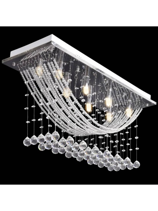 Griestu lampa ar mirdzošām kristālu pērlītēm, balta, 8xg9, 29 cm