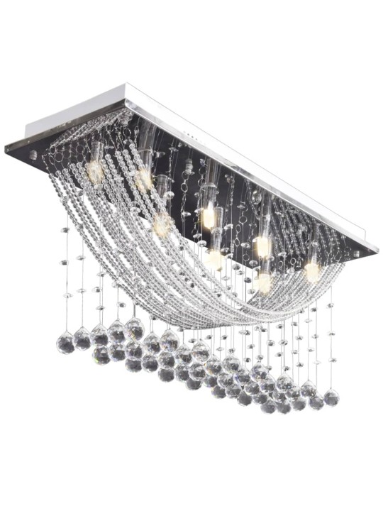 Griestu lampa ar mirdzošām kristālu pērlītēm, balta, 8xg9, 29 cm