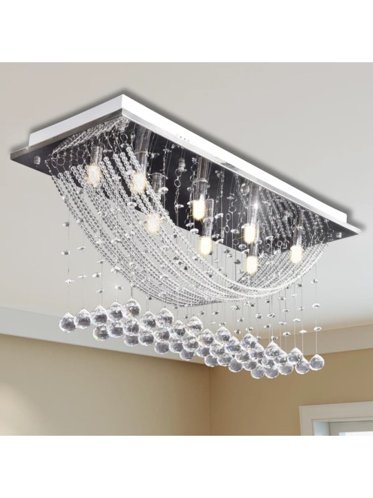 Griestu lampa ar mirdzošām kristālu pērlītēm, balta, 8xg9, 29 cm