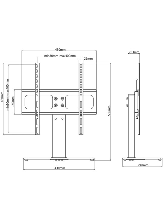 Tv statīvs 26-42 collu ekrānam, vesa 400x400 mm, 30 kg