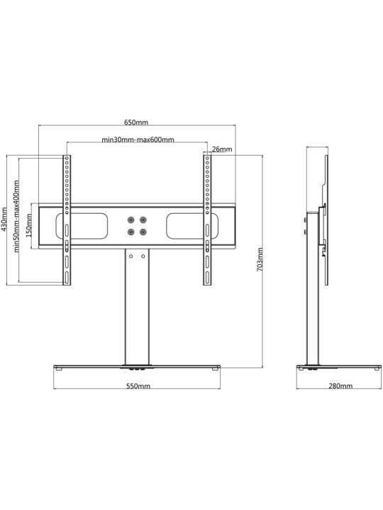 Tv statīvs 37-55 collu ekrānam, vesa 600x400 mm, 40 kg