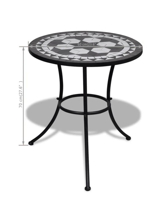 Bistro galds, 60 cm, melna un balta mozaīka