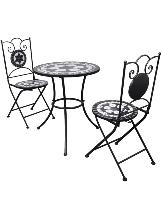 3-daļīgs bistro komplekts, keramikas flīzes, melns, balts