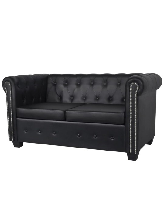 Chesterfield dīvāns, divvietīgs, melna mākslīgā āda