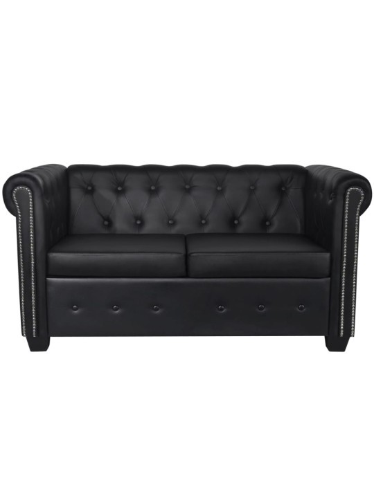 Chesterfield dīvāns, divvietīgs, melna mākslīgā āda