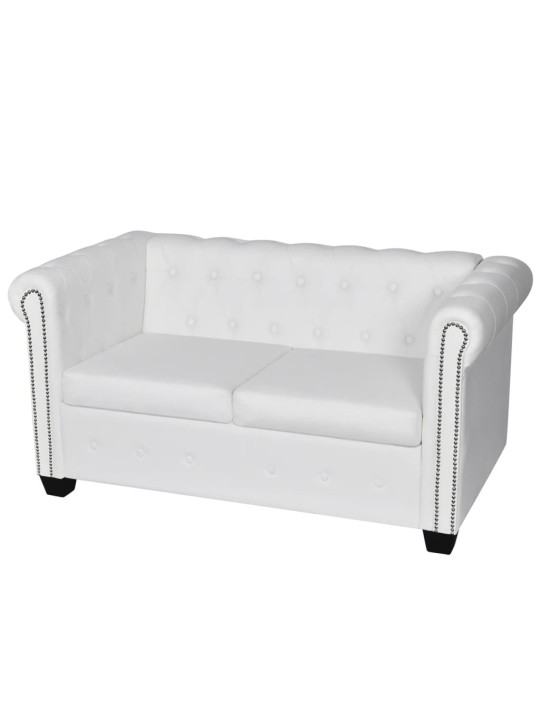 Chesterfield dīvāns, divvietīgs, balta mākslīgā āda