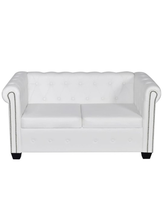 Chesterfield dīvāns, divvietīgs, balta mākslīgā āda