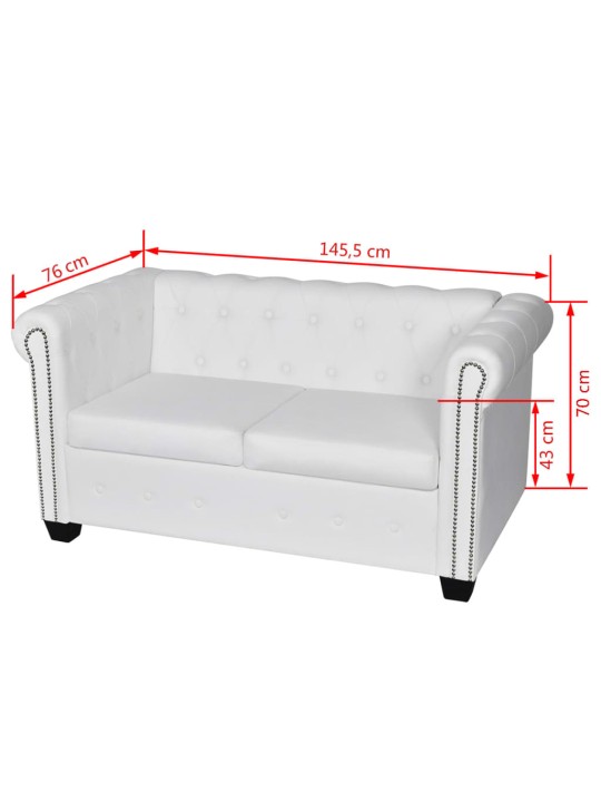 Chesterfield dīvāns, divvietīgs, balta mākslīgā āda