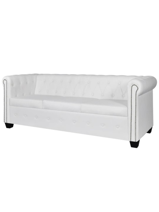 Chesterfield dīvāns, trīsvietīgs, balta mākslīgā āda