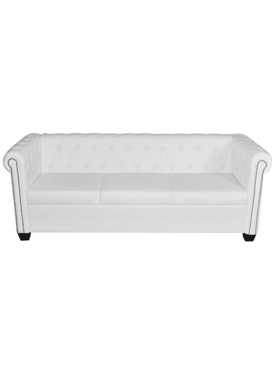 Chesterfield dīvāns, trīsvietīgs, balta mākslīgā āda