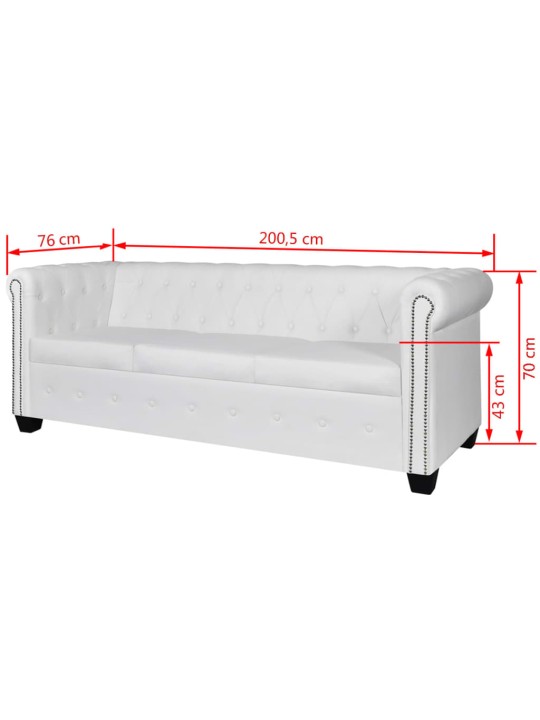 Chesterfield dīvāns, trīsvietīgs, balta mākslīgā āda
