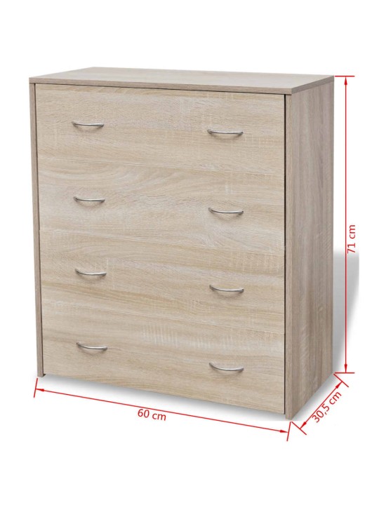 Kumode ar 4 atvilktnēm, 60x30,5x71 cm, ozolkoka krāsa