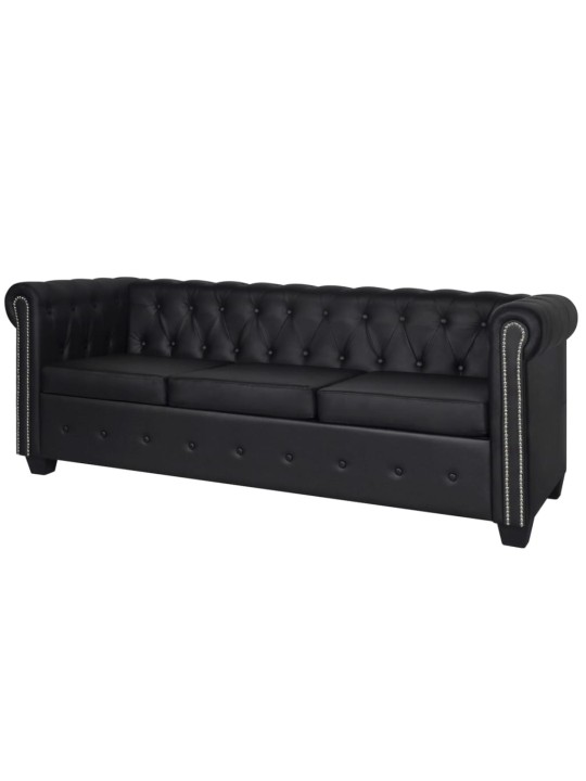 Chesterfield dīvānu komplekts, melna mākslīgā āda