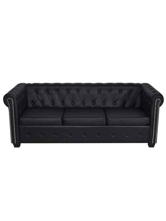 Chesterfield dīvānu komplekts, melna mākslīgā āda