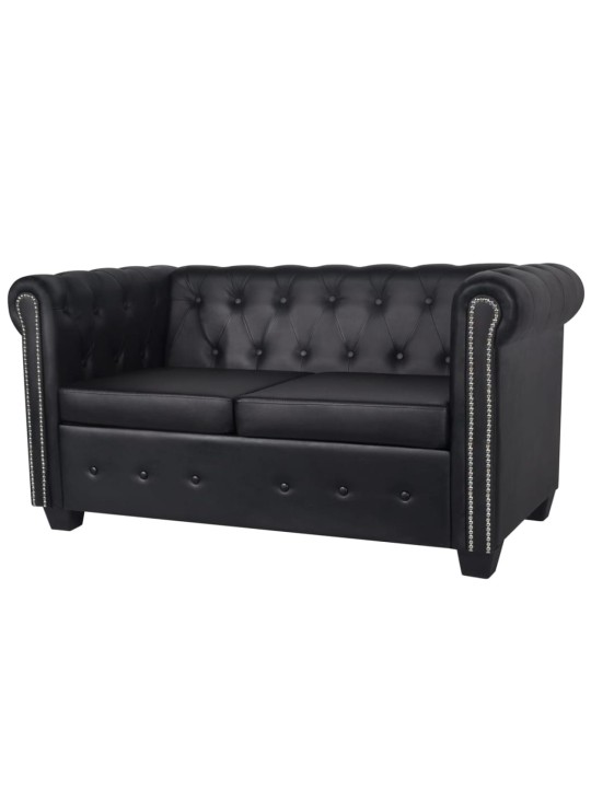 Chesterfield dīvānu komplekts, melna mākslīgā āda