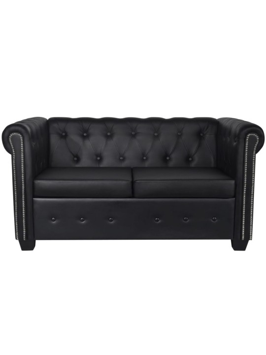 Chesterfield dīvānu komplekts, melna mākslīgā āda