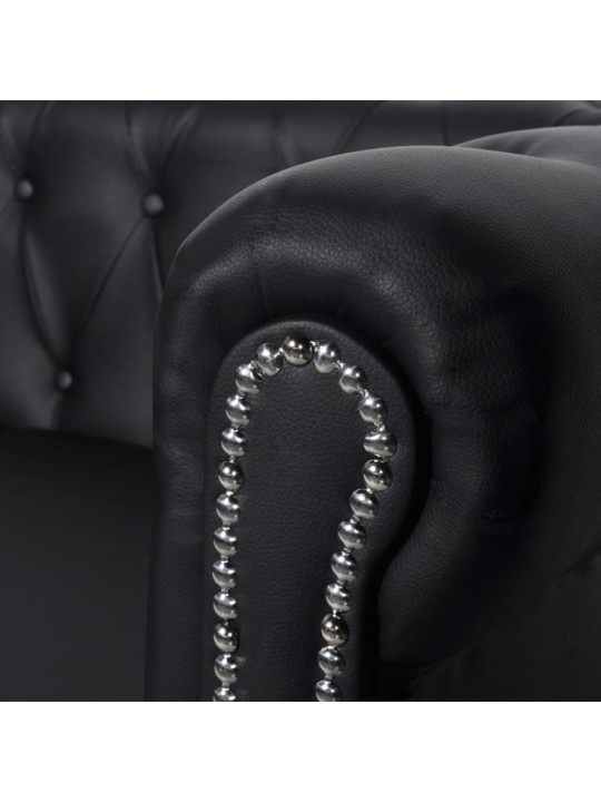 Chesterfield dīvānu komplekts, melna mākslīgā āda
