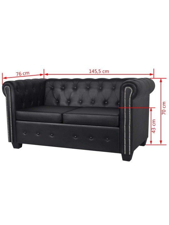 Chesterfield dīvānu komplekts, melna mākslīgā āda