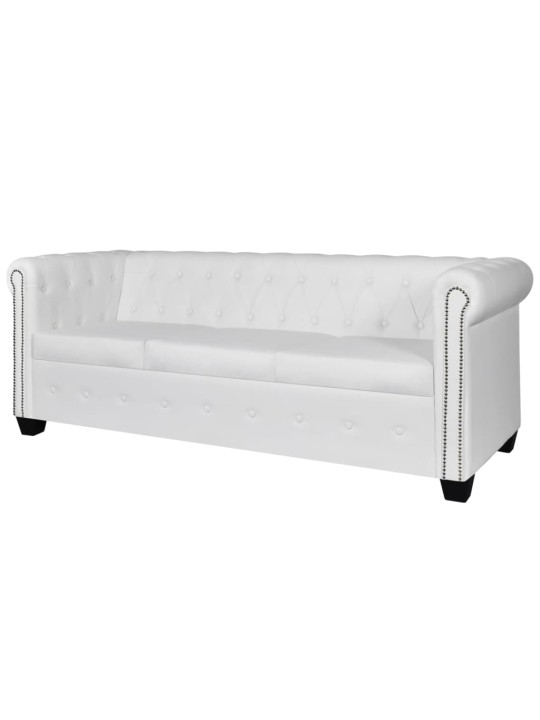 Chesterfield dīvānu komplekts, balta mākslīgā āda