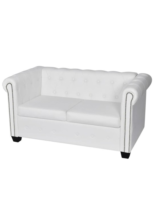 Chesterfield dīvānu komplekts, balta mākslīgā āda