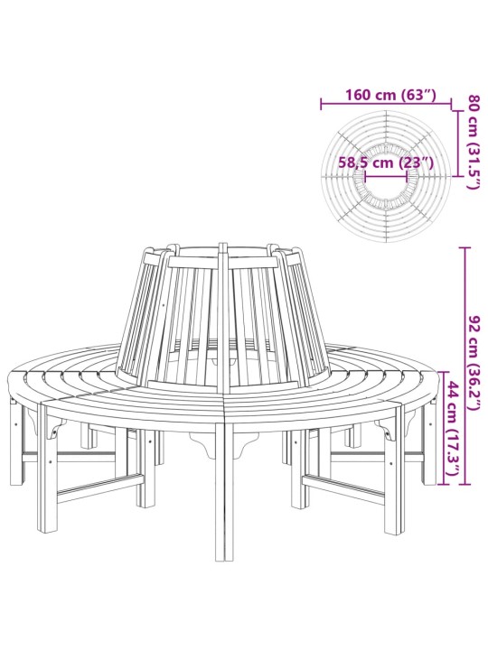 Sols, uzstādāms ap koku, ø 160 cm, koks