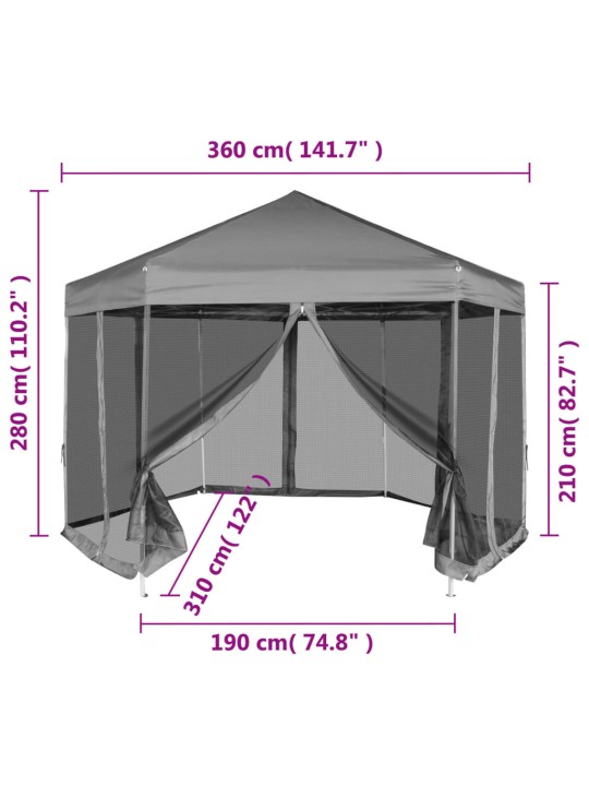 Nojume ar 6 sānu sienām, ātri uzstādāma, 3,6x3,1 m, pelēka