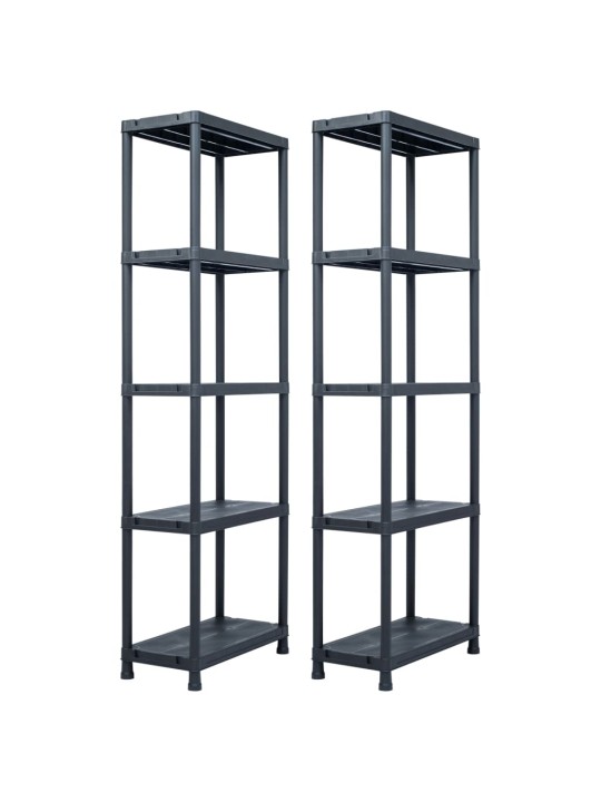 Plaukti, 2 gab., melni, 125 kg, 60x30x180 cm, plastmasa