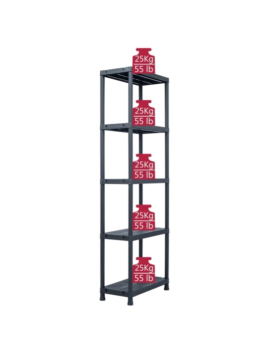 Plaukti, 2 gab., melni, 125 kg, 60x30x180 cm, plastmasa