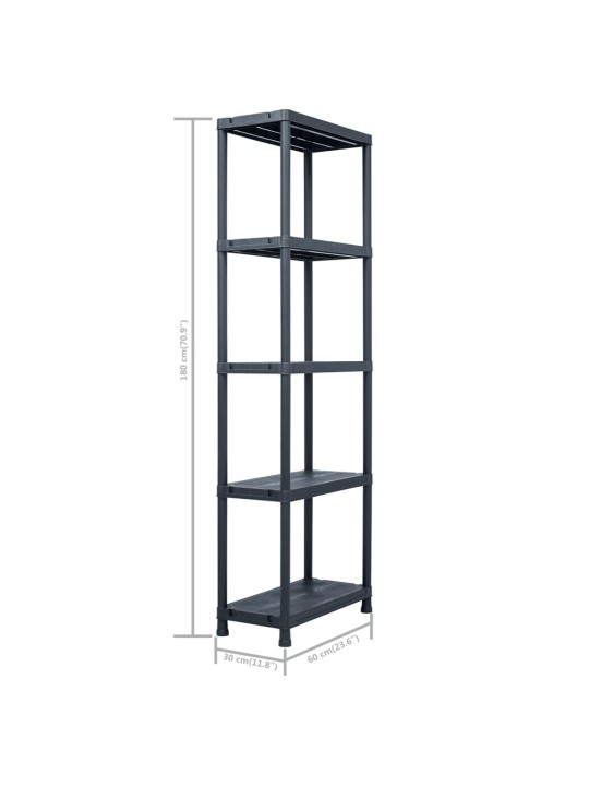Plaukti, 2 gab., melni, 125 kg, 60x30x180 cm, plastmasa