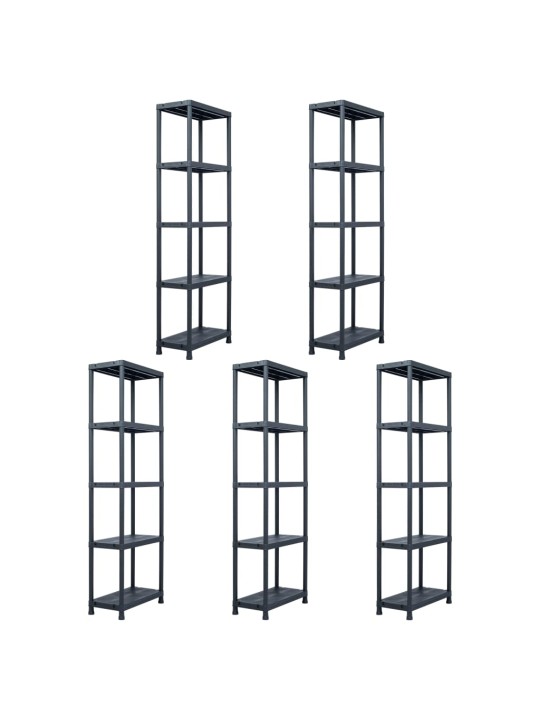 Plaukti, 5 gab., melni, 125 kg, 60x30x180 cm, plastmasa