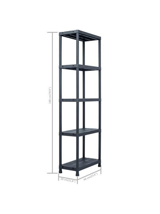 Plaukti, 5 gab., melni, 125 kg, 60x30x180 cm, plastmasa
