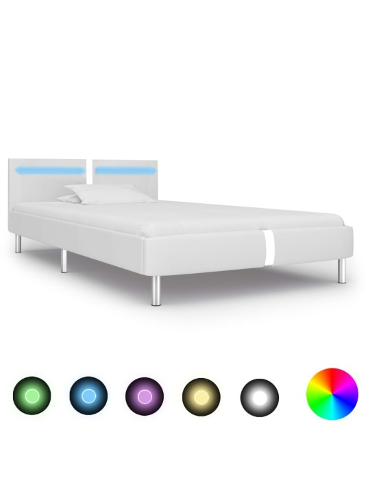 Gultas rāmis ar LED, balta mākslīgā āda, 90x200 cm