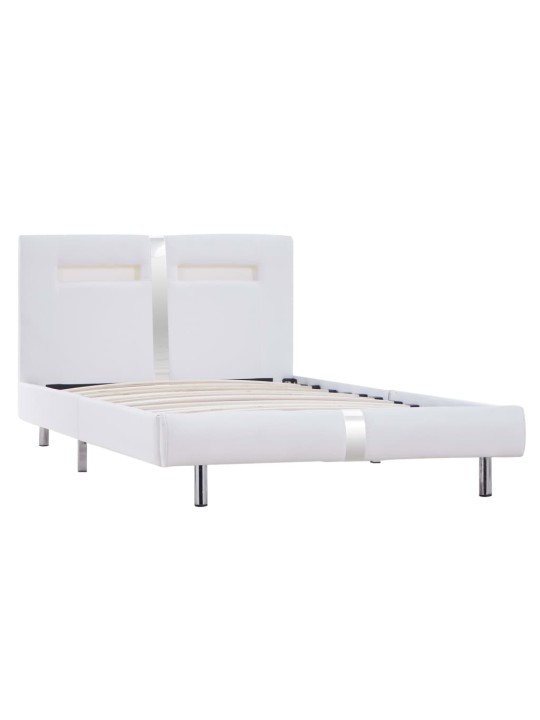 Gultas rāmis ar LED, balta mākslīgā āda, 90x200 cm