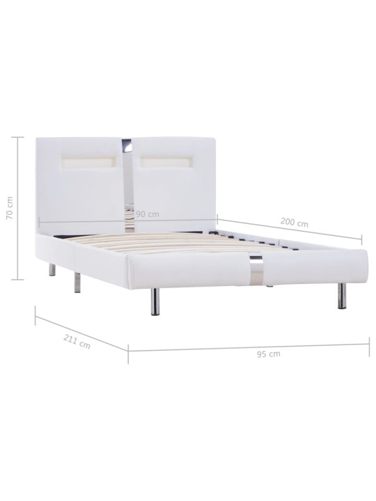 Gultas rāmis ar LED, balta mākslīgā āda, 90x200 cm