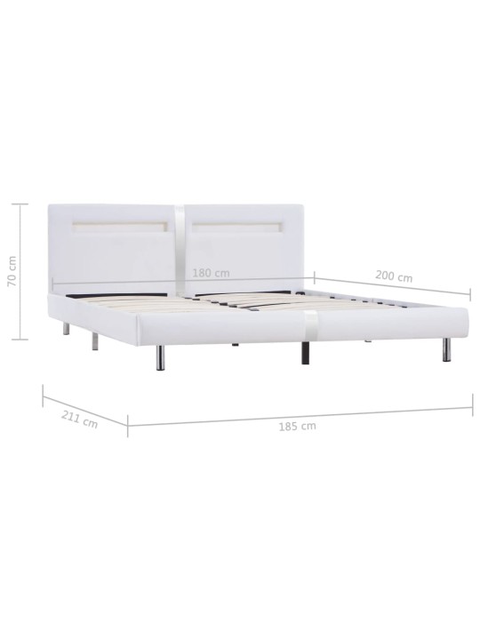 Gultas rāmis ar LED, balta mākslīgā āda, 180x200 cm
