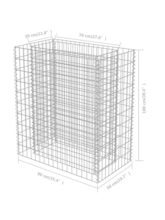 Gabions, augstā puķu kaste, cinkots tērauds, 90x50x100 cm